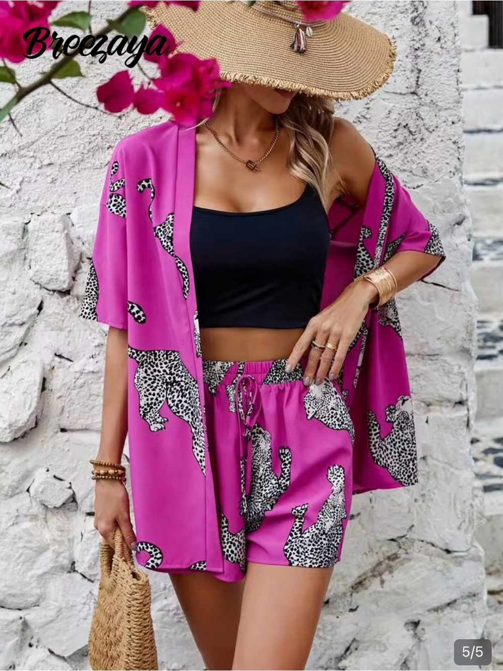 SHEIN Women's Magenta Leopard Print Set